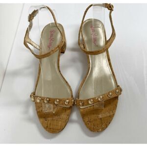 Lilly Pulitzer Rory Studded Cork Block Heel Sandal, Size 6.5